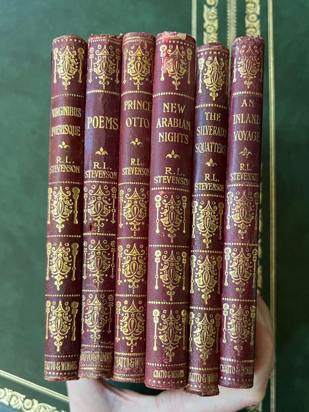 Antique Vintage Leather Volumes of Works by Robert Louis Stevenson